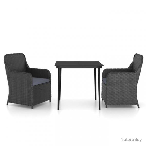 Ensemble de salle  manger de jardin avec coussins 3 pcs Noir