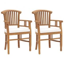 Chaises de jardin 2 pcs avec coussins blanc crème Bois de teck