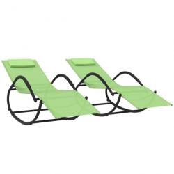 Chaises longues à bascule 2 pcs Vert Acier et textilène