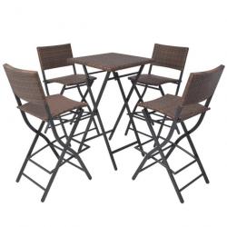 Mobilier à dîner pliable 5 pcs Acier Résine tressée Marron