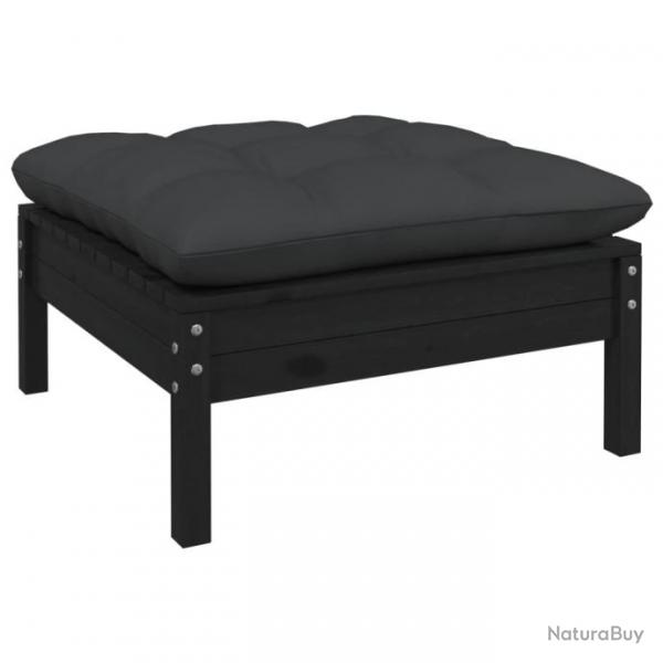 Repose-pied de jardin avec coussin anthracite Bois de pin Noir