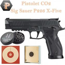 Pack Pistolet à plomb Sig Sauer P226 X-Five Cal.4.5MM + Porte cibles, cible et plombs