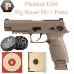 Pack Pistolet à plomb Sig Sauer M17 P320 FDE + porte cible + cible + plombs