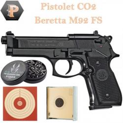 Pack Pistolet de loisir 4.5MM Beretta M92FS + porte cible + cible + plombs