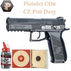 Pack Pistolet ASG CZ P-09 Duty CO2 Cal.4.5MM + porte cible + cible + BB's