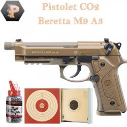 Pack Pistolet Beretta M9 A3 cal.4.5MM BBS + porte cible + cible + billes d'acier