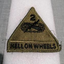 Patch armée us 2nd ARMORED DIVISION GREEN + TAB HELL ON WHEELS kaki ORIGINAL