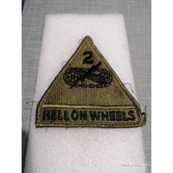 Patch arme us 2nd ARMORED DIVISION GREEN + TAB HELL ON WHEELS kaki ORIGINAL
