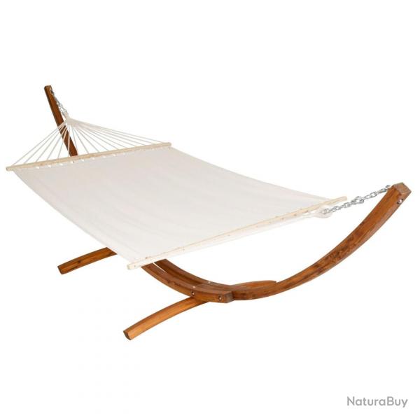 Hamac avec support 2 places double XXL support bois 4,15 mtres chaise longue blanc marron 08_00001