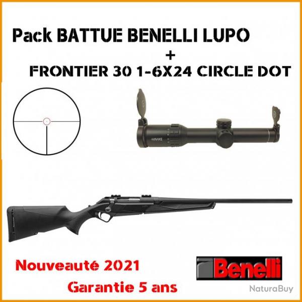 Pack BATTUE carabine  verrou BENELLI LUPO + HAWKE FRONTIER 30 1-6X24 CIRCLE DOT Montage bas