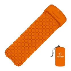 Matelas Gonflable Orange Ultraléger avec Coussin d'Air Couchage Confortable Lit Camping Randonnée