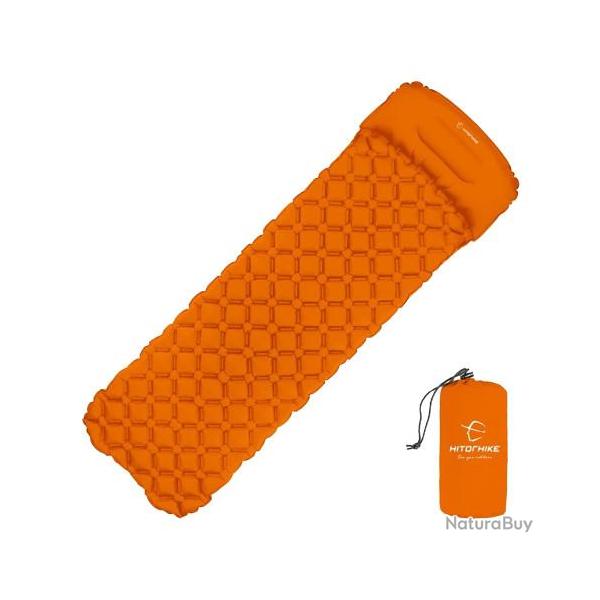 Matelas Gonflable Orange Ultralger avec Coussin d'Air Couchage Confortable Lit Camping Randonne