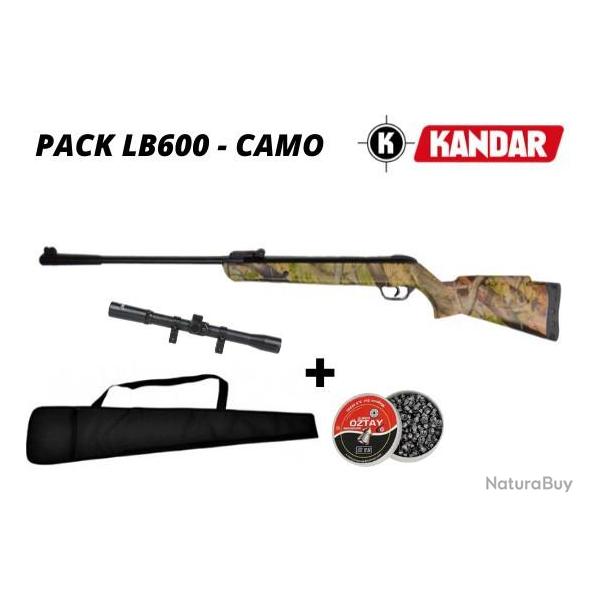 Pack Carabine  plombs Kandar LB 600 Camo cal 4.5mm+bote de plombs+housse+LUNETTE 4X20+ 10 cibles