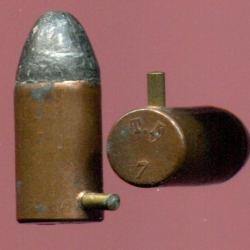 7 mm à Broche pour revolver lefauchaux  - TARDY FRERES - étui cuivre - marquage en relief :  T.F  7
