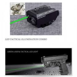 Lampe Tactique Combo LED avec laser à point vert pour rail picatinny/weaver