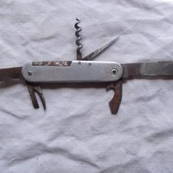 059 ) rare couteau suisse plaquettes en alu ,  2 lames + accessoires