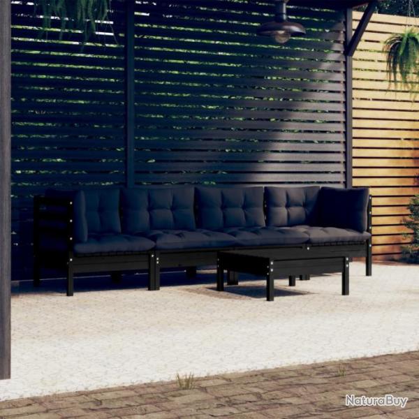 Salon de jardin 5 pcs avec coussins Bois de pin massif