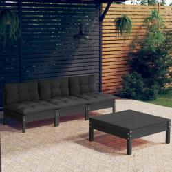 Salon de jardin 4 pcs avec coussins anthracite Bois de pin