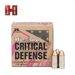 25 Munitions HORNADY Critical Defense 9mm Luger Lite 100 Gr Ftx