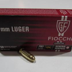 lot 10 boites de 50 cartouches Fiocchi , 9x19 Luger , FMJ 124 Grains