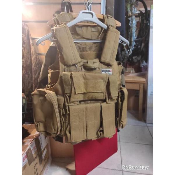 Gilet de combat airsoft paintball et autres couleur tan complet