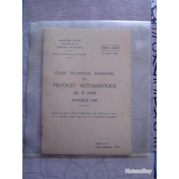 GUIDE TECHNIQUE SOMMAIRE DU PISTOLET AUTOMATIQUE DE 9MM MODELE 1950