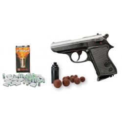 Pack défense Pistolet à blanc Kimar Lady réplique Walther PPK + embout self Gomm + 10 munitions GOMM