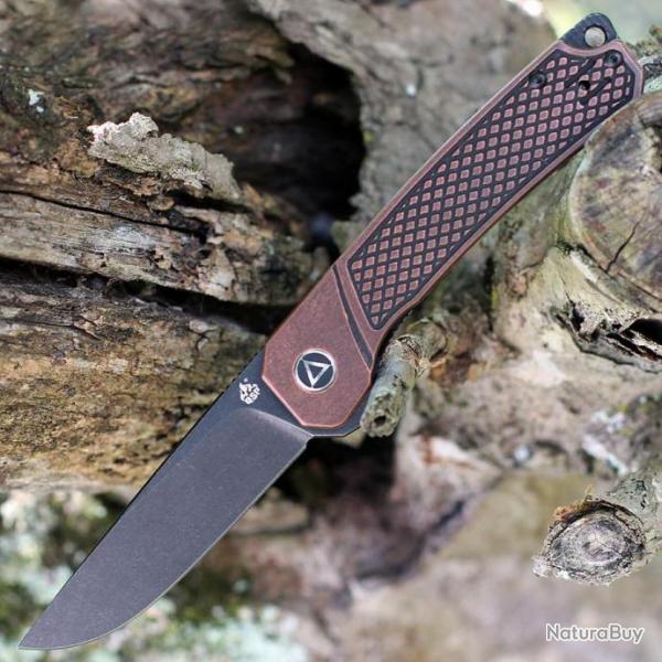 Couteau QSP Osprey Copper Black Lame Acier 14C28N Manche Cuivre IKBS Linerlock Clip QS139E2