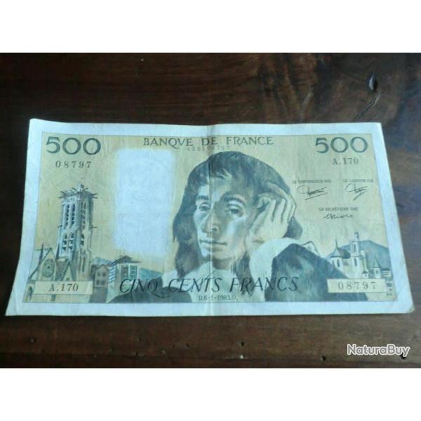 Billet 500 francs PASCAL  6 - 1 - 1983 FRANCE A.170