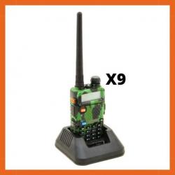 Lot de 9 - Talkie walkie VHF/UHF 144-146/430-440MHZ - FM radio - Bi bande - Camouflage
