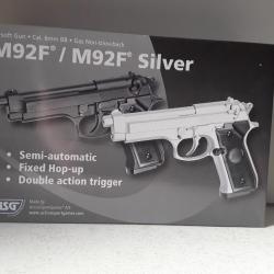 8347 PISTOLET AIRSOFT  ASG M92F SILVER CAL6MM A GAZ NEUF