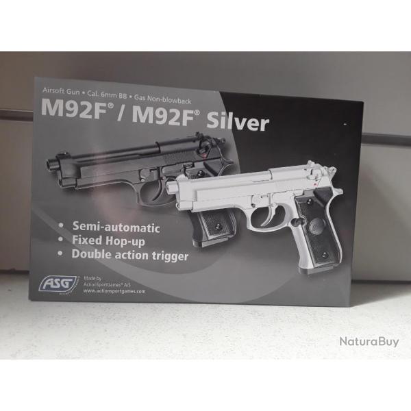8347 PISTOLET AIRSOFT  ASG M92F SILVER CAL6MM A GAZ NEUF