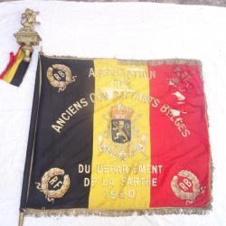 040) lot belgique drapeau national belge grand lyon en bois rechampi et redoré