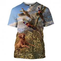 SUPERBE : T - Shirts  Impression 3 D, Motif FAISANS / CHIEN
