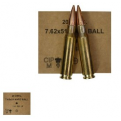 Cartouches GGG calibre 7.62x51 type M80 (308 Win.) à projectile de 147 grains FMJ PAR 60