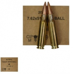 Cartouches GGG calibre 7.62x51 type M80 (308 Win.) à projectile de 147 grains FMJ PAR 60