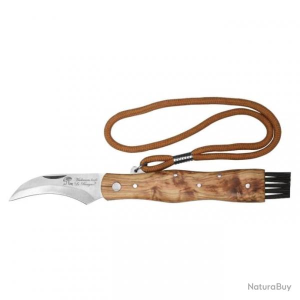 Couteau  champignon avec manche en bois de teck et brosse Avec cordon