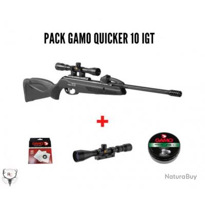 Pack carabine Gamo QUIKER 10 IGT + lunette 4X32+ cibles+ 250 plombs Hunter, port offert !!!