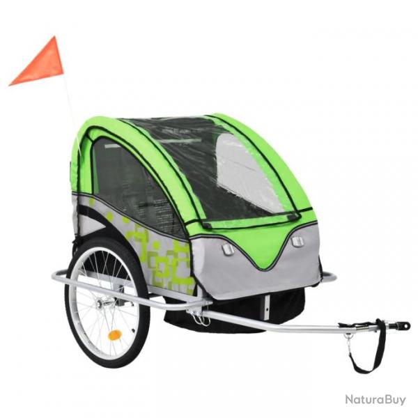 Remorque  vlo et poussette pour enfants 2-en-1 Vert et gris 91378