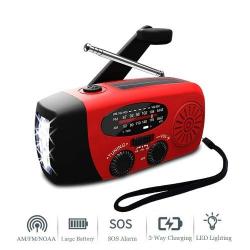 Radio d'Urgence Multifonction Solaire Rouge à Manivelle Batterie Lampe de Poche Randonnée Camping