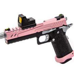 Réplique GBB gaz Hi-Capa 5.1 SPLIT Pink / Noir / Chrome 1,0J + point rouge BDS