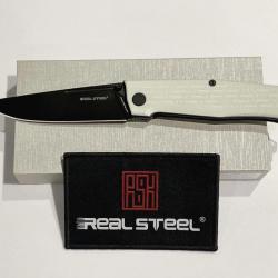 Couteau Real Steel Rokot Imperial White Lame Acier N690 Manche G10 Linerlock Clip RS7641M
