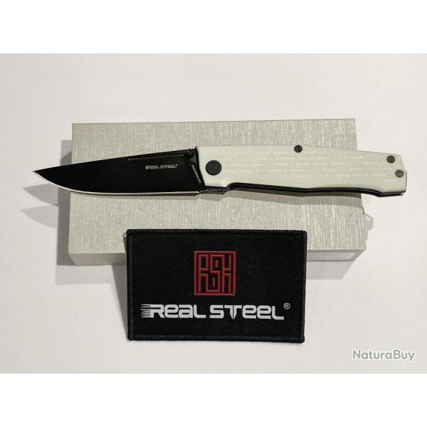 Couteau Real Steel Rokot Imperial White Lame Acier N690 Manche G10 Linerlock Clip RS7641M