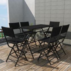 Mobilier à dîner pliable jardin 7 pcs Acier Résine tressée Noir 42878