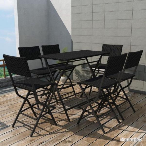 Mobilier  dner pliable jardin 7 pcs Acier Rsine tresse Noir 42878