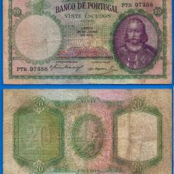 Portugal 20 Escudos 1951 Billet Menezes Escudo