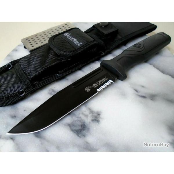 Couteau Tactical Smith&Wesson Search & Rescue Lame Acier 8Cr13MoV Manche Alu Etui Nylon SW1100071