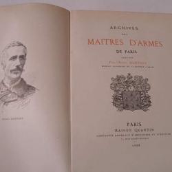 ARCHIVES DES MAITRES D' ARMES DE PARIS de DARESSY HENRI 1888