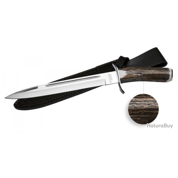 Dague De Chasse 25,5 cm Manche Bois de cerf Avec Etuis