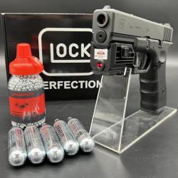 Pack laser Réplique Airgun Glock G17 Gen4 - Cybergun - 1X Biberon de 1500 Billes acier - 5X Capsules